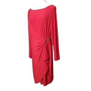 Ann Klein Rouched Surplice Faux Wrap Scarlett Gold Logo Holiday Events D…